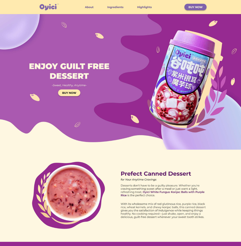 Oyici Canned Dessert Onepage Web Design